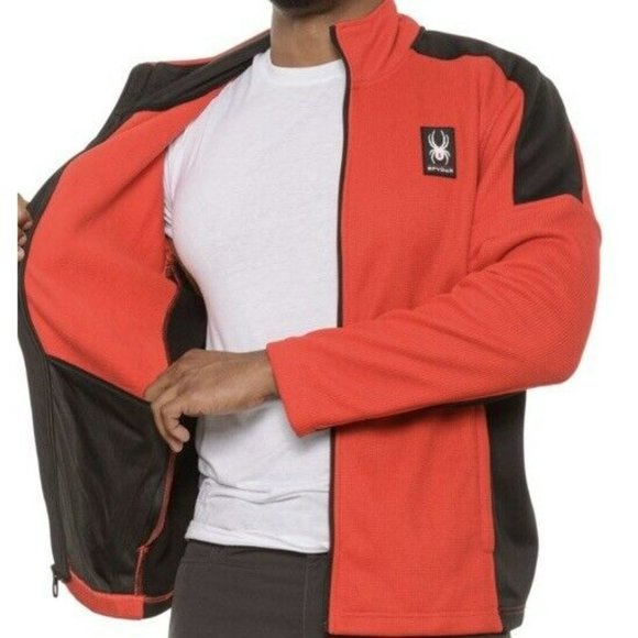 New $129 Spyder Men Mendoza Bonded Sweater Fleece Full-Zip Jacket Red Medium - Picture 3 of 10
